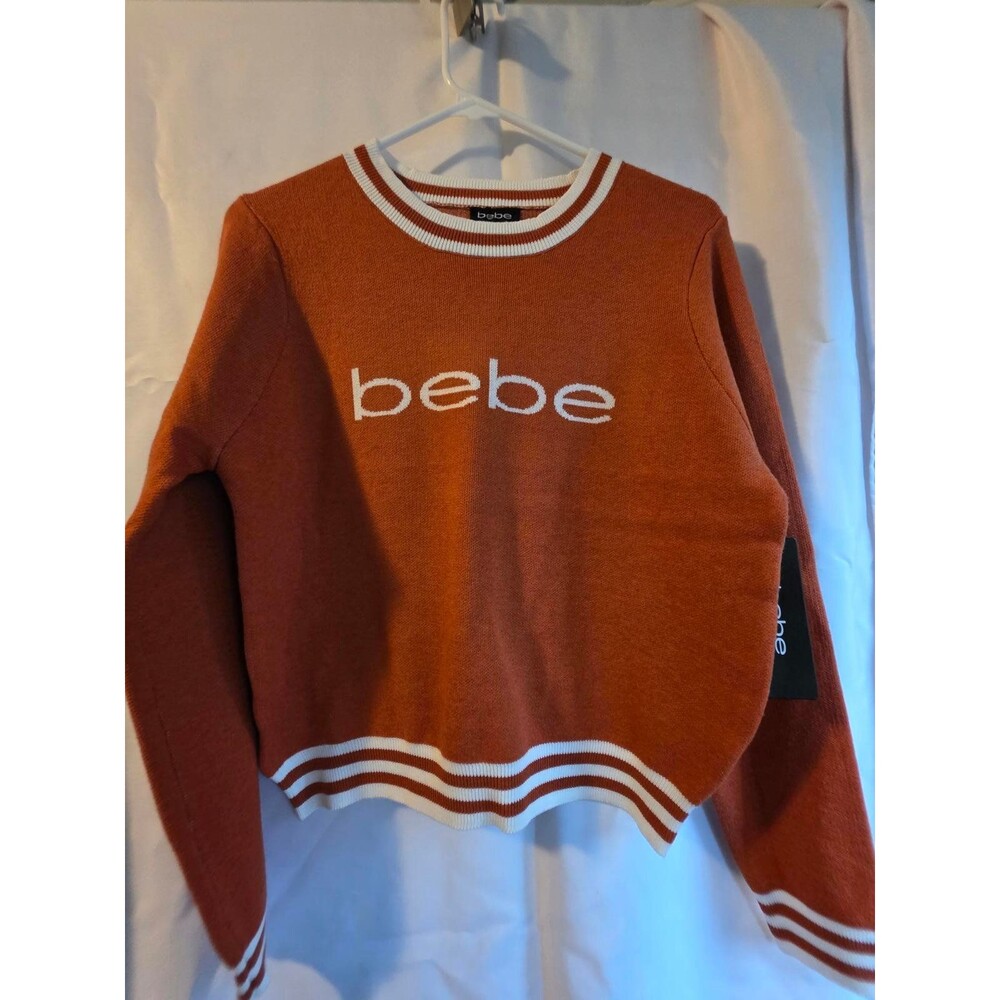 bebe Rusty Copper Sweater with White Striped Trim